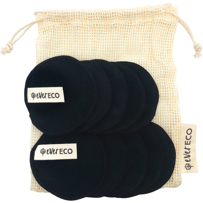EVER ECO Reusable Bamboo Facial Pads Black With Cotton Wash Bag 10 Pack