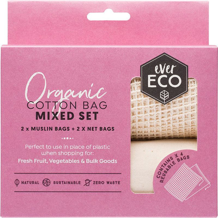 Ever Eco Reusable Produce Bags (4) Organic Cotton Mixed Set - Hummingbird Sings