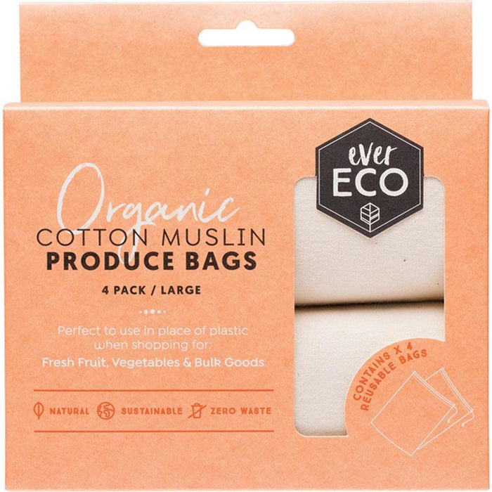 Ever Eco Reusable Produce Bags (4) Organic Cotton Muslin - Hummingbird Sings