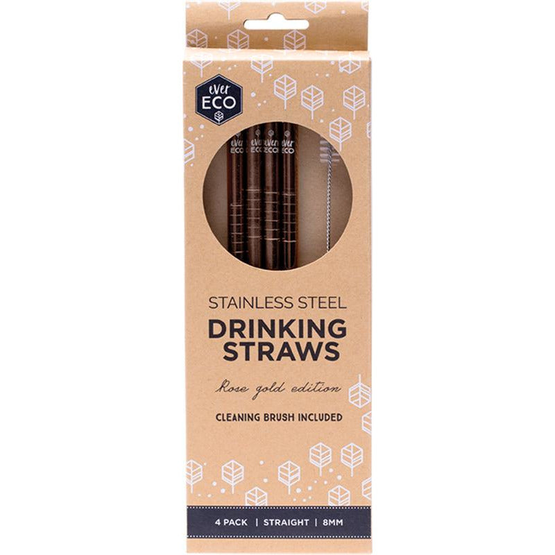 Ever Eco Stainless Steel Straw (4) - Straight Rose Gold incl. Cleaning Brush - Hummingbird Sings