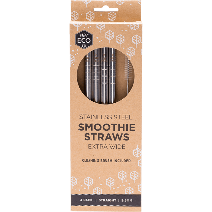 Ever Eco Stainless Steel Straws (4) - Straight Smoothie (Extra Wide) - Hummingbird Sings