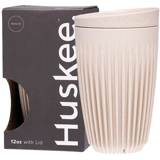 HUSKEE Reusable Coffee Cup 354ml/12oz- Natural - Hummingbird Sings