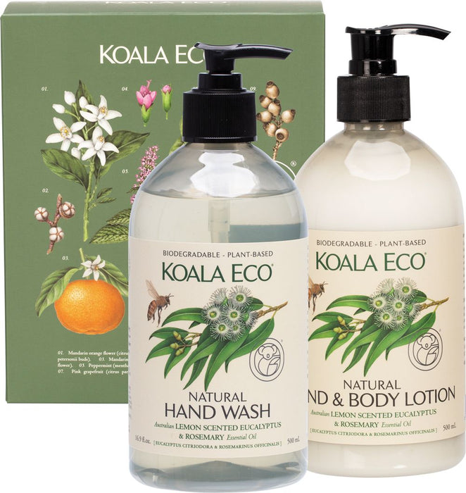 KOALA ECO Hand Wash & Body Lotion Gift Pack Lemon Scented, Eucalyptus & Rosemary 2x500ml