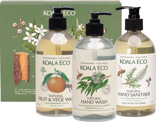 KOALA ECO Kitchen Gift Pack Sanitiser, Hand Wash, Fruit & Veg Wash 3x500ml